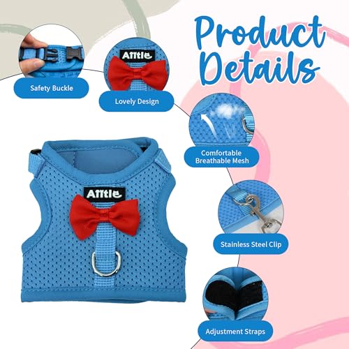 Breathable Bunny Harness and Leash Set with Cute Bow, Blue L | Adjustable Vest, Escape Proof, Quick-Release Buckle, for Rabbits, Kittens, Ferrets & Small Pets, Walking & Outdoor - color: Blue, size: L