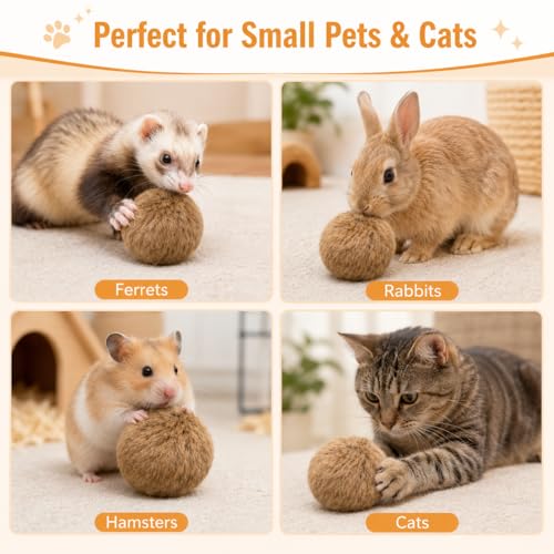 6PCS Furry Ferret Toy Ball, Soft Plush Small Pet Exercise Ball with Cotton Filling, Interactive Chew Toy for Ferrets, Rabbits, Hamsters, Cat, Relieve Boredom & Anxiety