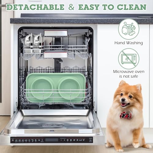 BNOSDM Double Dog Food Bowls Stainless Steel Dog Food and Water Bowls with Non-Spill Plastic Mat Pet Cat Feeder Bowl Set for Puppy Cats Kitten Small Medium Dogs Green - color: Green