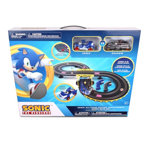 NKOK Sonic & Shadow Figure-8 Slot Car Race Track Set with Lap Counter | Officially licensed – includes 2 Sonic the Hedgehog vehicles, 2 controllers, 16 track pieces, and working lights Ages 5+ - style: Sonic & Shadow