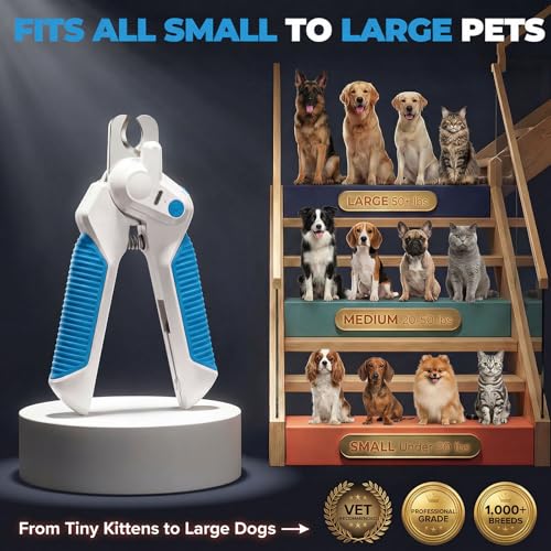 2-in-1 Cat Nail Clipper with Light for Small Medium Large Dogs | Cat Trimmer Grooming with Built-in File, Stainless Steel Blades Cutter, Ideal for Small, Medium & Large Pets, Blue - color: Blue