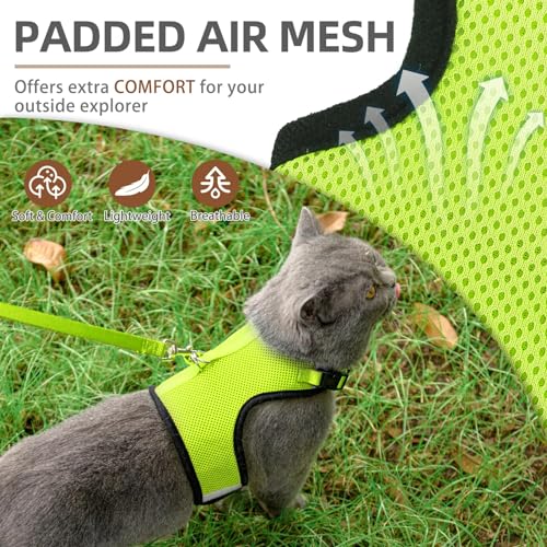 PUPTECK Soft Mesh Cat Vest Harness and Leash Set Puppy Padded Pet Harnesses Escape Proof for Cats Small Dogs Rabbits Bunny - color: Fluorescent Green, size: L(NECK 8.5"-10.5", CHEST 12.5"-15", 6-10 lbs)