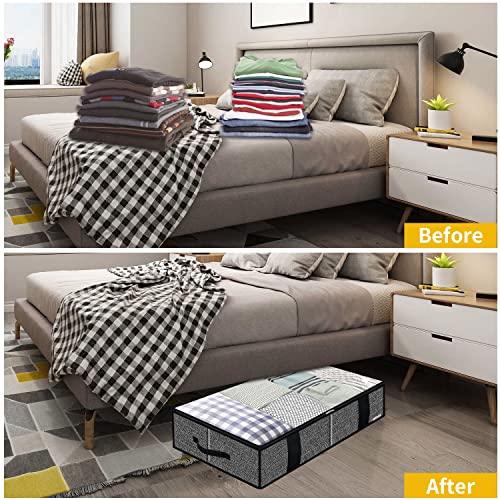 Onlyeasy Underbed Fabric Storage Bags Organizer with 4 Handles, 2 Zippers and Large Clear Window, for Clothes, Blankets, Bedding, Foldable with Sturdy Structure, 2 Pack, Linen-like Black, MXAUBBSS2P - color: Upgraded Firm Side Wall - Linen Like Black