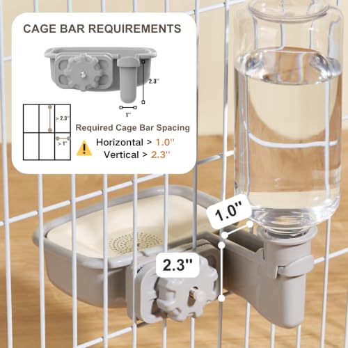 Pet Water Bottle for Cage, Anti-Overflow Gravity Water Bowl Dispenser for Puppies, Cats, Rabbits, Ferrets, Guinea Pigs, and Other Small Animals (Gray, 25oz) - size: 25oz