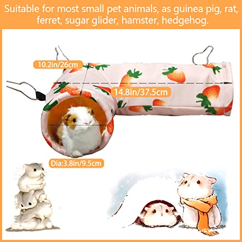 LEFTSTARER Guinea Pig Corner Tunnel & Tubes Collapsible, Dia 3.9in, Fit Hedgehog Piggy Hamster Hide and Shuttle, Hideout for Small Pet Toys and Cage Accessory (2. Tunnel-Strawberry) - color: 2. Tunnel- strawberry