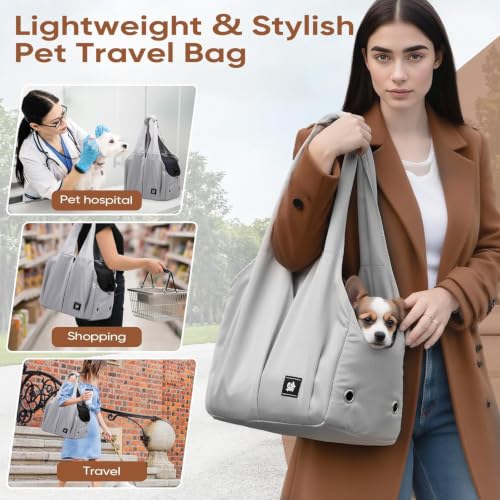 Dog Purse Carrier for Small Dogs, Cats, and Puppies – Soft-Sided Travel Pet Tote Bag with 4 Large Pockets, Foldable, Lightweight, Fits Pets up to 15 lbs, for Travel, Outings (Grey) - color: Grey