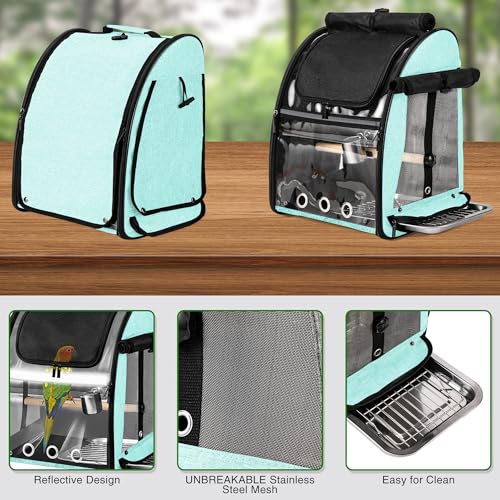 Bird Carrier Bag with Indestructible Stainless Steel Mesh, Bird Travel Cage with Stand, Easy to Clean Backpack for Parrot, Portable Bird Travel Bag, Green - color: Green