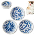 3 Ceramic Cat Bowls,5.5 inch Wide Shallow Cat Food Bowl for Relief Whisker Fatigue - color: Blue-A