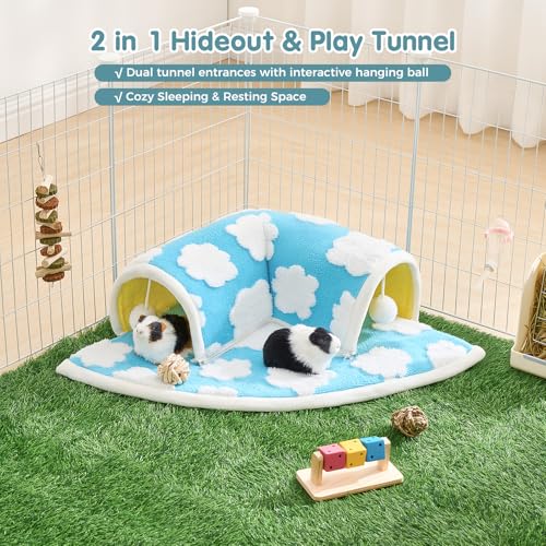 Avont Guinea Pig Tunnel Bed, Washable Hideout for Small Pets | Soft Plush Fleece, for Guinea Pigs, Hamsters, Chinchillas, Dwarf Rabbits & Others, Available in Cloud/Star Pattern