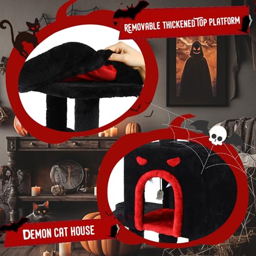 Cat Tree Tower with Hammock,40"Cat Trees for Indoor Cats Large Adult(Black) | Modern Cat Tree Tower with Scratching Post, Cats Condo Furniture with Cloud Top Perch, Cats Climbing Tower for Kittens - color: Black