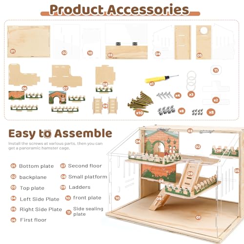 Large Acrylic Hamster Cage, Wooden Dwarf Hamster Habitat, Spacious Dwarf Gerbil Cage, Premium Dwarf Hamster Habitat with Ventilator (Hamster Cage)