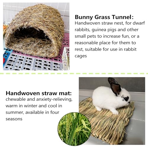 Hamiledyi Bunny Grass Tunnel,Rabbit Grass Bed,Natural Straw Woven Mat Winter Warm Hideaway Hut for Rabbit Gerbil Ferrets Guinea Pig Chinchilla (Small). - size: Small(8.7x7.9x6.3in)