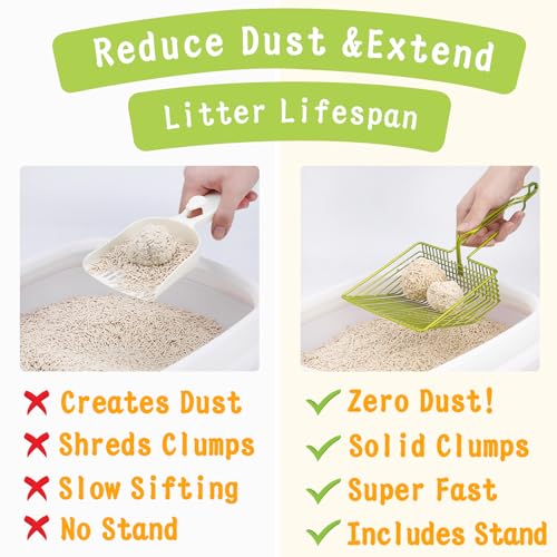 DHXYZZB Metal Cat Litter Scoop with Holder - Heavy Duty Litter Scooper & Speed Sifter with Comfortable Wood Grip - Washable Convenient Stand for Easy and Efficient Cleaning - color: Silver