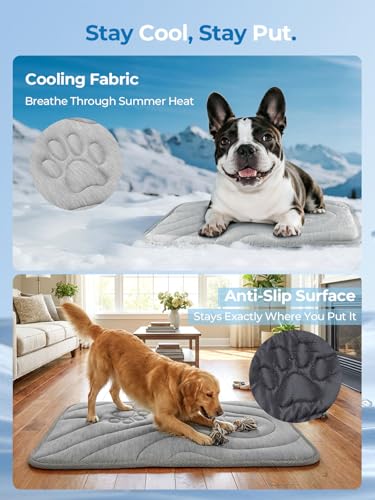 Dog Cooling Mat, Anti-Slip, Thick 3D Orthopedic Summer Pad for Dogs & Cats, Q-MAX > 0.5, Non-Toxic, Machine Washable, Chew-Resistant, Portable for Crate, Bed, Sofa, Car (Cool Grey, Small) - size: Small