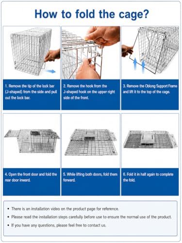 Live Animal (Under 4.4 lbs) Cage Trap, Collapsible Humane Animal Trap for Small Raccoons, Galvanized Steel Small Animal Trap Cage for Rabbit,Stray Cat,Chipmunk,Mole,Gopher,Foxes，24x7.1x8.2inches