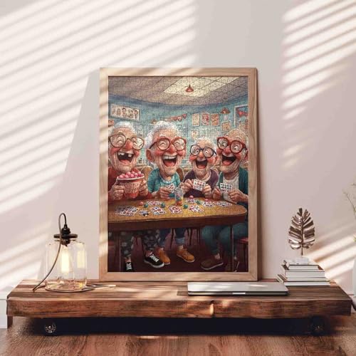 Laughing Old Man Jigsaw Puzzles for Adult 1000 Pieces Good Friends Playing Cards Puzzles Wall Decor Happy Grandpa’s Funny Puzzles,Jigsaw Puzzle About Friendship 20''x27”inch Family Game Challengings - color: Artwork-17