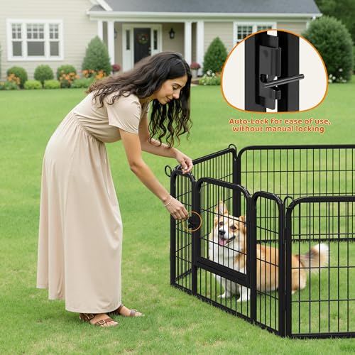 Yaheetech 24" H 6-Panel Extra Wide Dog Playpen w/Door for Indoor Outdoor | Heavy Duty Metal Frame, Secure Latch Gate, Tool-Free Assembly, Portable For Yard RV Camping, Ideal For Small & Medium Pets - size: 24"