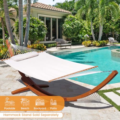 Lazy Daze 12 FT Sunbrella Fabric Hammock, Non-Fading Double Outdoor Hammock | 2 Person Hammock with Pillow, Straps, Carabiners , All Weather Fade Resistant for Outside, Cast Pumice - color: Cast Pumice