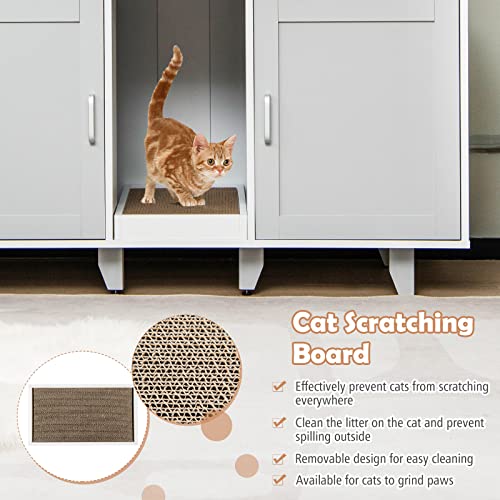 PETSITE Litter Box Enclosure for 2 Litter Boxes, Hidden Cat Washroom TV Stand End Table with 2 Cabinet, Scratching Board, Indoor Cat Litter Furniture, Patented - color: Grey