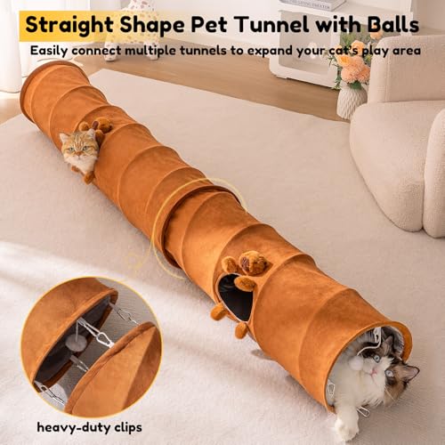 Cat Tunnels for Indoor Cats Straight Capybara Plush Peekaboo Cat Tunnel Toy Collapsible Suede Pet Tunnel Tube for Kittens Play Toy, 31.5" L - size: Small Straight Tunnel