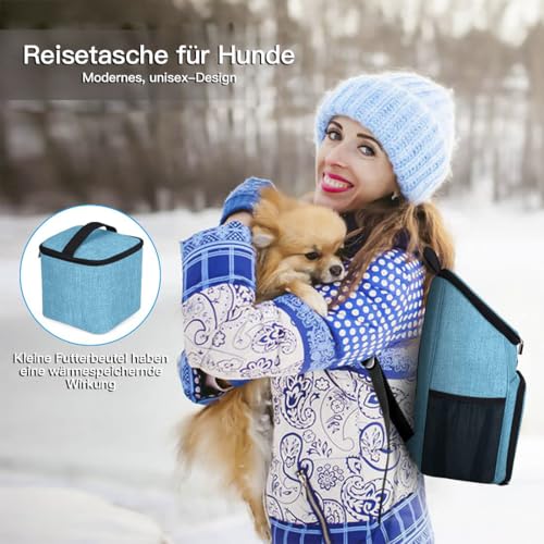 BAGLHER丨Dog Travel Bag, Airline Approved Pet Supplies Backpack, Dog Travel Backpack with 2 Silicone Collapsible Bowls and 2 Food Baskets - color: Sky Blue-A