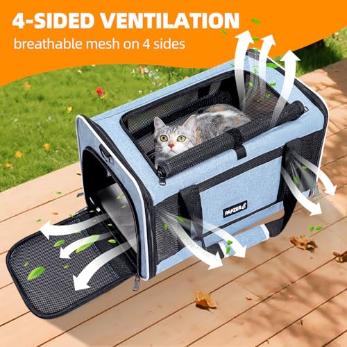Cat Carrier Soft-Sided Travel Bag for Medium to Large Cat Over 15lbs | Small Puppy Dog Carry Crate 12 Pounds, Top Entry, Breathable Mesh, Pet Kitten Rabbit Cage Bag Transport Kennel Collapsible - color: Blue