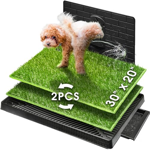 Hompet Dog Grass Pad with Tray Large, 2 Pcs Artificial Grass Training Pads with Pee Baffle Patch Puppy Turf Potty for Indoor and Outdoor Use, Ideal for Small and Medium Dogs (30"×20") - size: 30" x 20" (2 Replacement Mats)