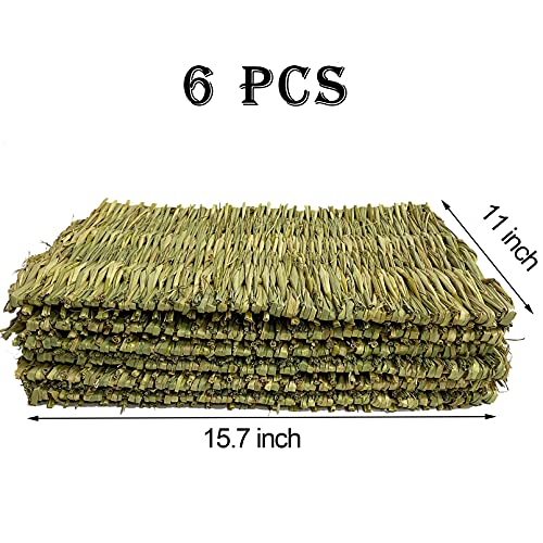 kathson 6 PCS Rabbit Large Grass Mat Natural Grass Woven Mat Rabbits Chew Toys Hay Bedding Nest for Small Animal Bunny Rabbit Guinea Pigs Hamster Chinchillas Puppy Biddy Sleeping Chewing