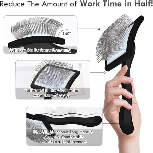 Wooden Slicker Brush Set for Goldendoodles Poodles Long Hair | Dog Brush Set for Bernedoodles, Aussies & Shelties. Perfect for Daily Detangling of Long Thick Hair to Prevent Matting. - color: Black