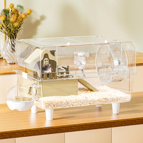 5s Assembly Hamster Cage, 17" Double Decker Small Animal Habitat | With Accessories, Stackable Travel Carrier for Dwarf Hamsters, Gerbils, Mice (Full Clear, Tool-Free)