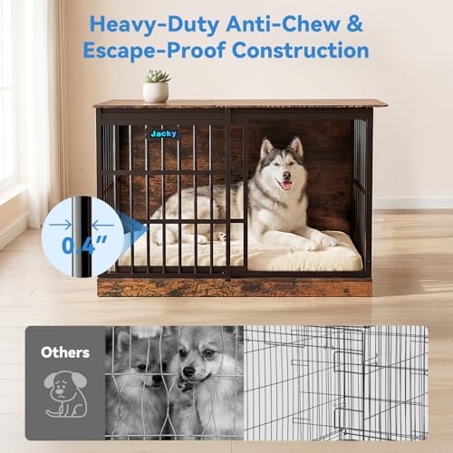 Petrova 47" Dog Crate Furniture with Name Tag, Heavy Duty Dog Kennel Indoor for Large/Medium Dogs, Wooden Dog Cage with Sliding Barn Door, Decorate House as TV Stand, End Table, Rustic Brown - color: Rustic Brown, size: 47.2"L x 27.9"W x 31.8"H