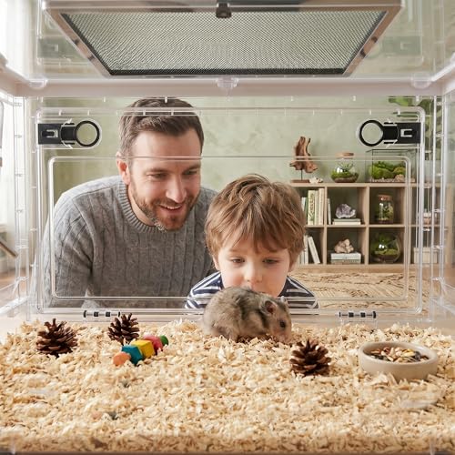 PawHut Hamster Cage Stackable for Dwarf Hamsters 22" x 13" x 12" White | Small Animal Cage, Front Door, Ventilated Gerbil Habitat, for Gerbils, Mice
