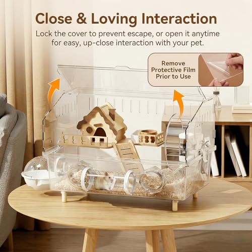 8-in-1 Clear Acrylic Hamster Cage 18x12x13 Small Animal Habitat House | All-in-One Accessory Set, High Transparency View, Easy Cleaning & Assembly, Ideal Starter Kit for Mouse, Dwarf, Gerbil