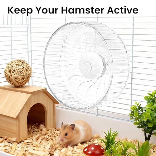 10 inch Silent Hamster Wheel, Stand-Free Cage Spinner, Large Size, Clear | Large Size, Stand-Free Cage Installation, Smooth-Rotating Exercise Wheel for Syrian Hamsters and Gerbils - color: Clear Without Stand, size: 10in