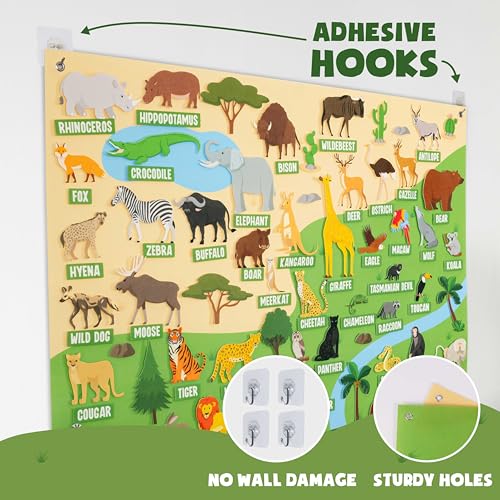 BONNYCO Felt Board for Toddlers with 116 Jungle Animals Figures. Montessori and Sensory Toys, Birthday Gifts for Kids 3-8 Years Old. Educational Games Learning Activities Christmas - style: Jungle