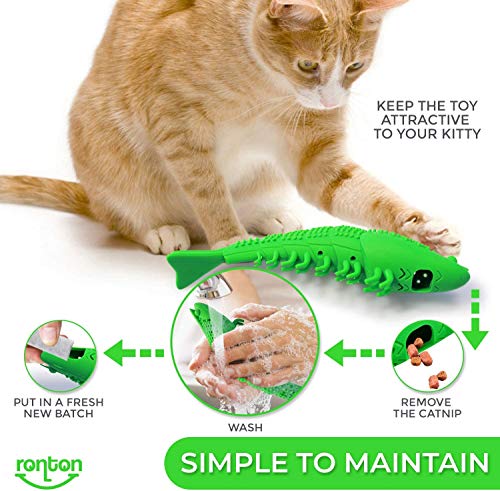 Ronton Cat Toothbrush Catnip Toy - Durable Hard Rubber - Dental Care, Cat Interactive Toothbrush Chew Toy (1 Pack Green (Shrimp) - size: 1 Pack (Shrimp)
