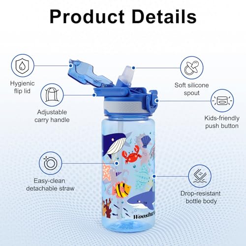 Kids Water Bottle for School, 20 Oz Plastic Water Bottle, 1 Pack | Silicone Spout, Pop-Up Cover, BPA Free & Dishwasher Safe, Marine Animals - color: Marine Animals, size: 20 Ounces