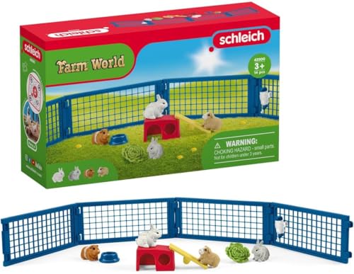 Schleich Farm World - 14Pc Rabbit And Guinea Pig Hutch - Kids 3+ | 42500 | Farm Animal Figurine, Realistic Animal Toys, Barn Toy for Kids 3+, Screen-Free Imaginative Pretend Play, Montessori Toy - size: Current Box Style