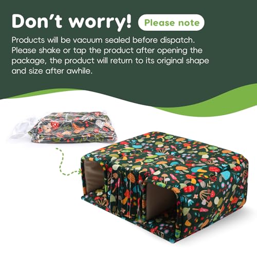 Guinea Pig Hideout with Tunnels, Toys & Cozy House - Soft Large Bed for Small Pets - Blackish Green Mushroom - color: Blackish green mushroom