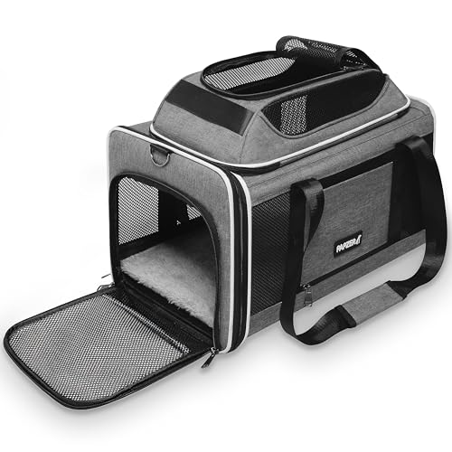 Cat Carrier Top-Expandable 18x11x11, United Delta American Airline Approved | Soft-Sided Small Dog Pet Carry Bag Under-Seat in Cabin, Puppy Airplane Travel Crate TSA Plane Under 10 lbs, Kitten Cage Grey - color: Grey
