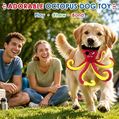 MAXBECK Interactive Octopus Dog Toy, Plush Dog Toy with Crinkle Paper & Squeaker, Tug of War Dog Toy for Small Medium Large Dogs, Soft Dog Chew Toy for Indoor Play, Puppy Training (I-Octopus-Red) - color: I-Octopus-Red