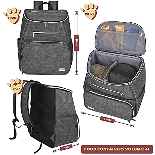 BAGLHER 丨Dog Travel Bag Backpack, Airline Approved Pet Supplies Backpack, Dog Travel Backpack with 2 Silicone Collapsible Bowls and 2 Food Baskets Grey - color: Grey