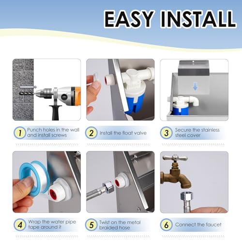 Automatic Water Dispenser for Large Dogs, 2.1 Gallon Stainless Steel Auto Water Bowl Self Filling, Waterer Feeder for Outdoor Animals Drinking, Chicken Livestock (Drainage Hole)