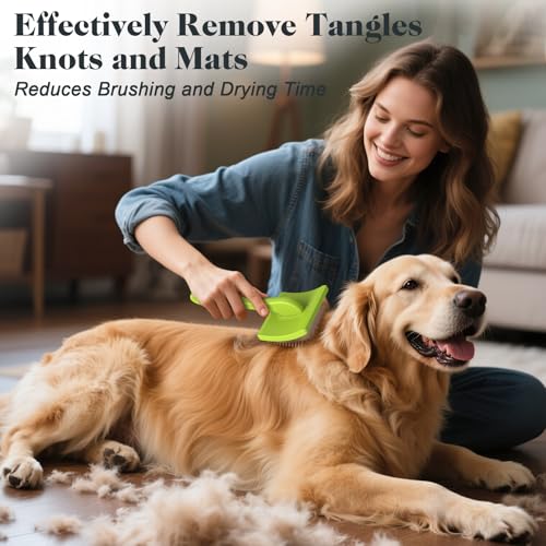 2PCS Slicker Brush for Dogs & Pet Comb,Professional Dog Grooming Brush (Goldendoodles,Poodles,Labradoodles) with Extra Long Pins to Effectively Remove Tangles, Knots and Mats (Green, Large) - color: Green, size: Large