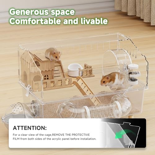 8-in-1 Acrylic Hamster Cage with All Accessories, 18.5"x11.8"x14.6" 2-Layer Full Transparent Viewing House, Top-Open Habitat for Dwarf Hamsters, Pet Mice & Gerbils