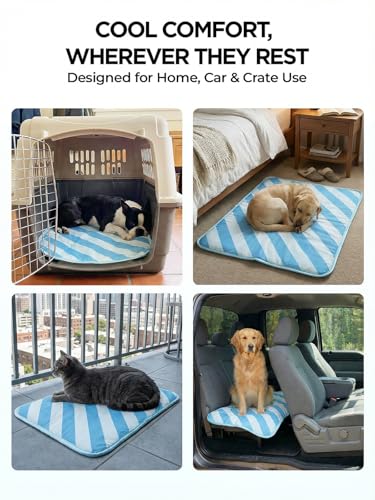 Cooling Mat for Dogs,Stylish Patterns,Self Cooling Indoor Outdoor | Instant Cooling,No Gel,100%Non-Toxic,Claw-Proof,Anti-Slip,Washable,for dog creat,dog bed,Blue M - color: Blue, size: 30"x20"(Medium)