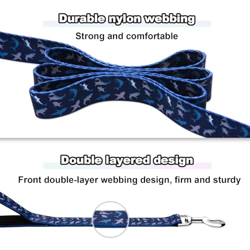 Double Handle Dog Leash 5 Foot with 2 Padded Handles, Heavy Duty Nylon Dog Leash with Traffic Control Handles,Walking Training Lead, Deep Blue Shark - color: Deep Blue Shark, size: 1 in x 5 ft