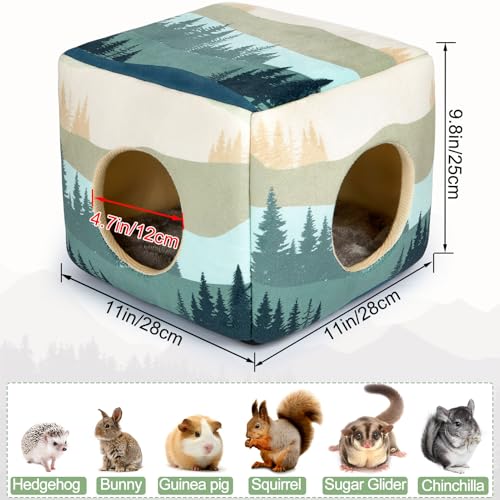 Bienbee Guinea Pig Hideout, Washable Plush House for Small Animals | Guinea Pig House with 2 Wide Entrances, Removable Mat and Non-skid Bottom,Warm and Cozy for Small Pet's Resting and Hiding - color: Forest Landscape