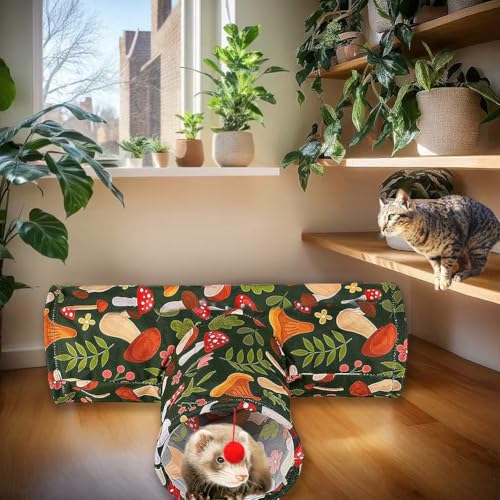 3 Way Washable Rabbit Hideout Toys, Guinea Pig Tunnels & Tubes | Foldable Small Pet Tunnels and Tubes for Ferret Hamster Chinchilla Hedgehog Hiding & Resting, Playing & Exploring, Mushroom - color: Mushroom