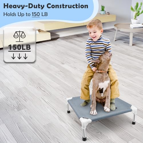 Elevated Dog Bed for Small Dogs, Dog Cooling mat Cot, Raised Dog Bed | Indoor Detachable Raised Dog Bed, 20" L x 20" W x 6.5"H，with Non-Slip Feet，Soft and Luxurious Comfortable - color: Grey-S